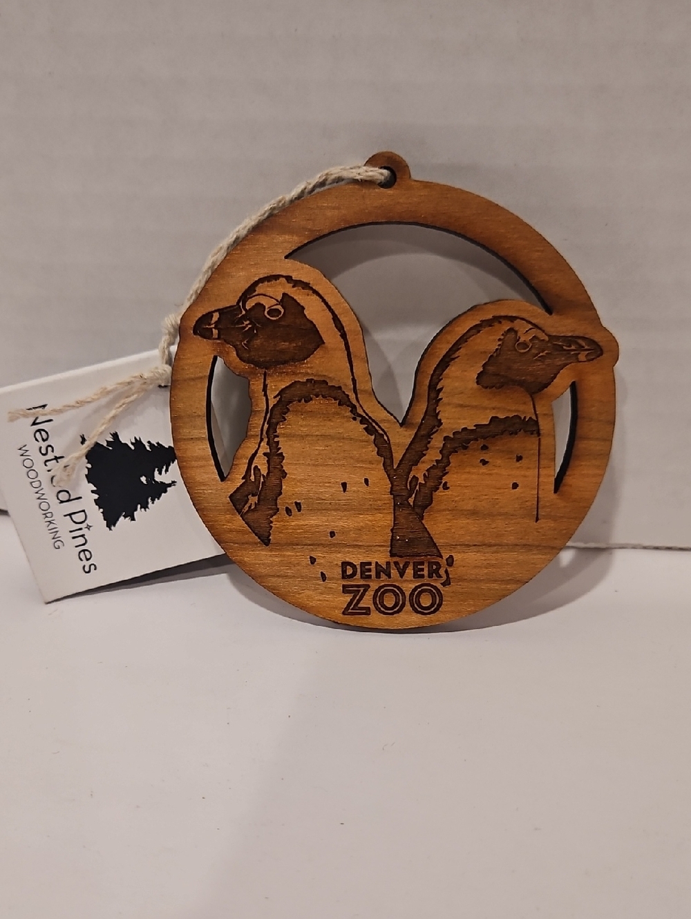 Wooden Penguin Ornament - Natural Brown